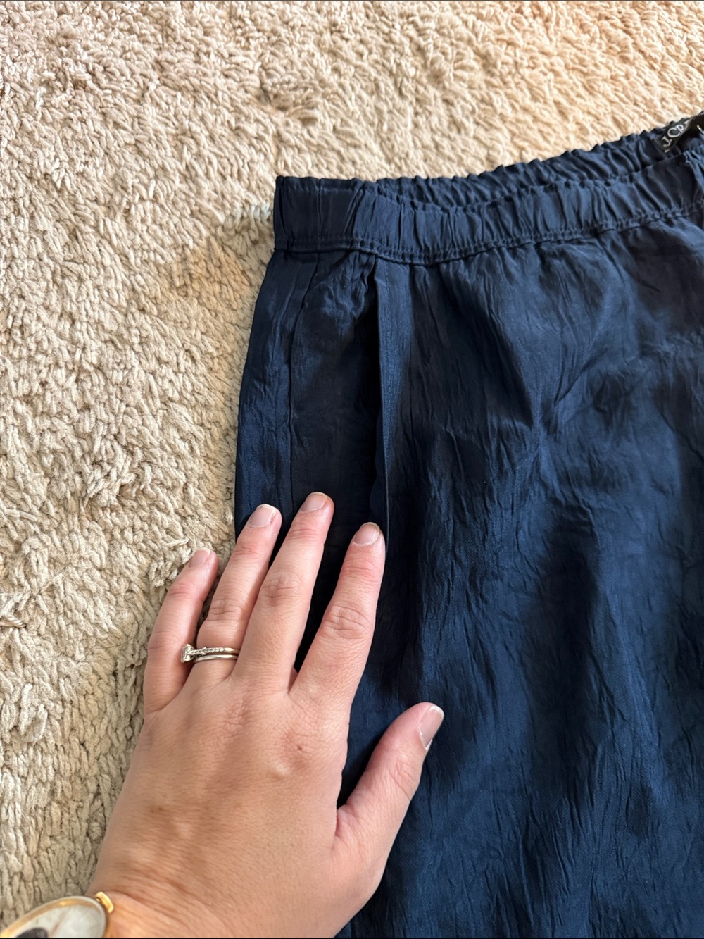 J. Crew Navy Wide-Leg Elastic Waist Satin Trousers - Picture 5 of 6